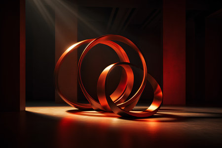 Abstract 3d rendering of a red ring on a dark background.の素材