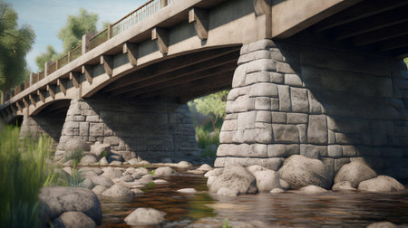 3d rendering of a bridge over the river in the park.の素材
