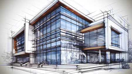 Sketch design of business center. Vector wireframe illustration.の素材