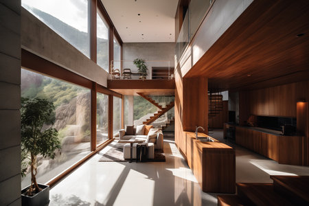 interior of modern house, living room, kitchen, dining areaの素材