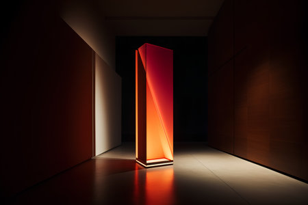 3d rendering of a corridor with a red light in the centerの素材