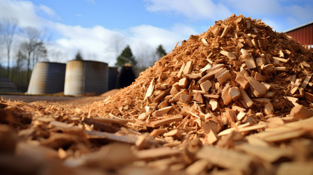 Pile of chopped wood on the farm. Shallow depth of field.の素材