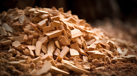 Wooden shavings close up. Selective focus. Toned.の素材