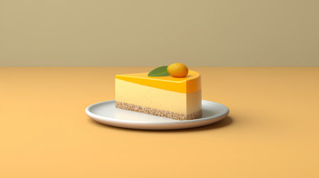 3d render of a piece of cake with orange on a plateの素材