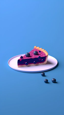 Blueberry cheesecake with blueberries on a blue background. 3d illustrationの素材