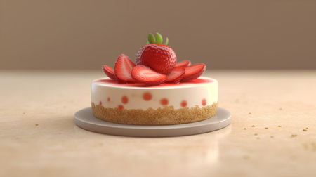 Strawberry cheesecake on a beige background. 3d renderの素材