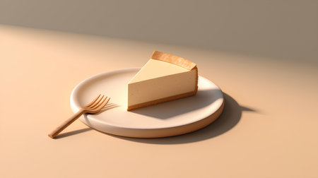 Cheese cake on a plate with a wooden fork. 3d renderingの素材
