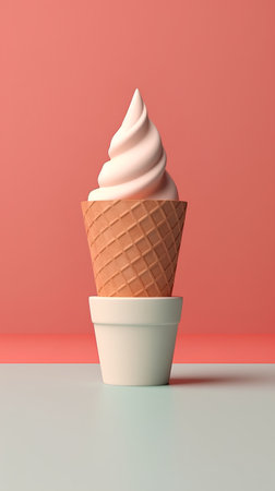 Foto de Ice cream in a waffle cone on a pink background. 3d rendering - Imagen libre de derechos