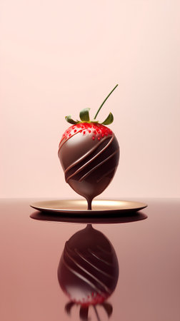 Strawberry with chocolate on a plate. 3d rendering.の素材