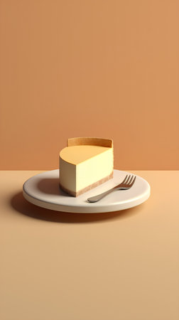 A piece of cheesecake on a white plate. 3d renderingの素材