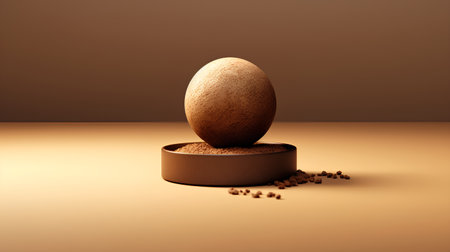 3d rendering of brown egg with cocoa powder on a brown backgroundの素材