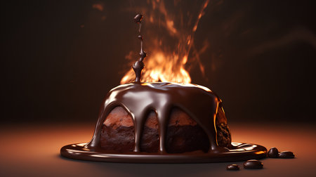 Chocolate cake with melted chocolate on a dark background. 3d renderingの素材