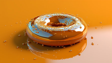 3d illustration of orange apple in water with bubbles on orange backgroundの素材