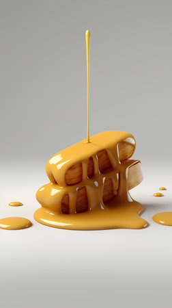 3d render of honey dripping from the top of a cake.の素材