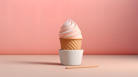 Ice cream in a waffle cup on a pink background. 3d renderingの素材