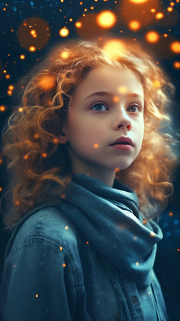 Portrait of a beautiful red-haired girl with long curly hair.の素材