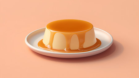 Creamy caramel pudding on a plate. 3d rendering.の素材