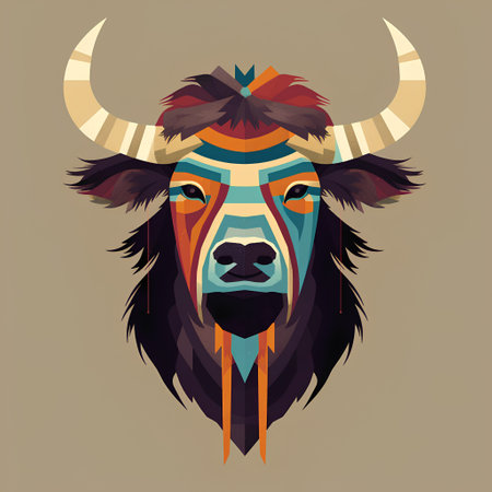 Buffalo head. Vector illustration of a buffalo head in tribal style.の素材