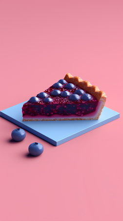 3d illustration of a piece of cake with blueberries on a pink backgroundの素材