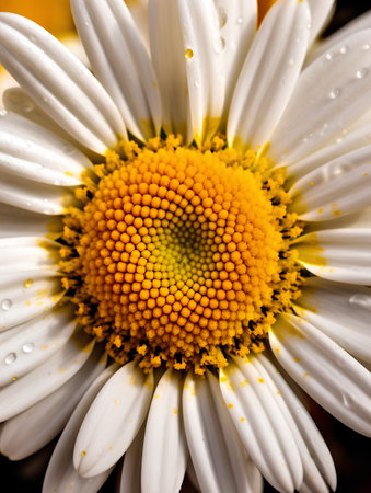 Macro shot of the center of a white daisy flower.の素材