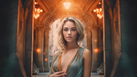 Fashion portrait of a beautiful young woman with long blond hair.の素材