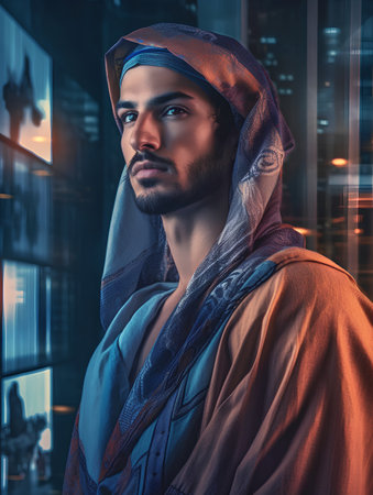 Portrait of a handsome man in a hoodie. Men's beauty, fashion.の素材