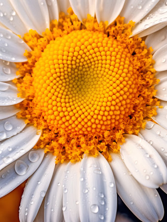 Macro of a daisy flower with water drops on petalsの素材