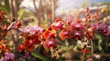 Orchid flower in the garden at winter or spring day for postcard beauty decoration and agriculture concept design.の素材