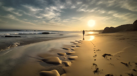 Beautiful sunset at the beach in Algarve, Portugal.の素材