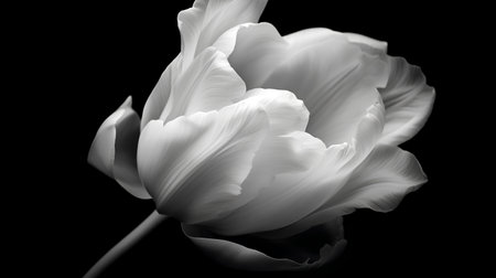 White tulip on a black background. Monochrome image.の素材