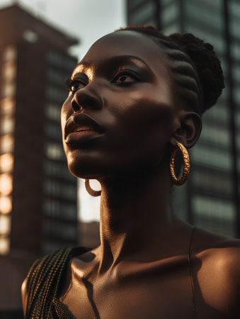Portrait of a beautiful african american woman in the city.の素材