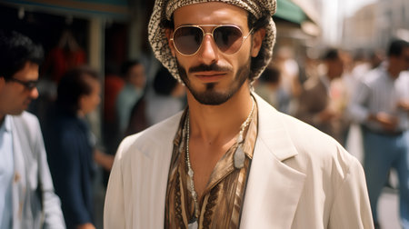 Portrait of a handsome young man in a hat and sunglasses.の素材