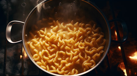 Cooking macaroni in a pot on the fire. Toned.の素材