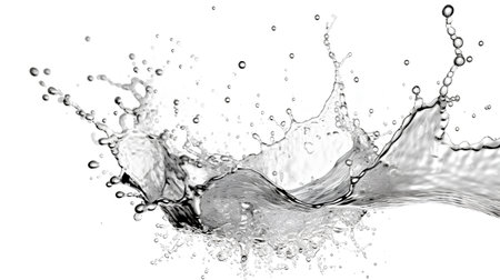 splashes of water on a white background. monochrome photoの素材