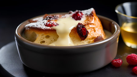 Cottage cheese casserole with berries and honey on a dark backgroundの素材