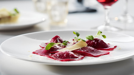 Beetroot carpaccio with parmesan cheese, selective focusの素材