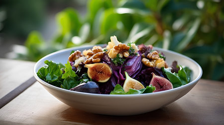 Fresh salad with figs, walnuts and arugula.の素材