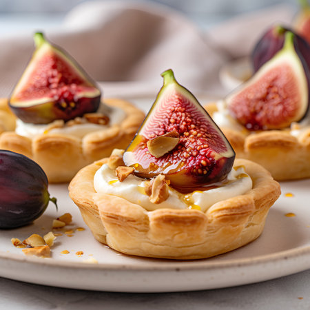 Tartlets with ricotta cheese, figs and nuts.の素材