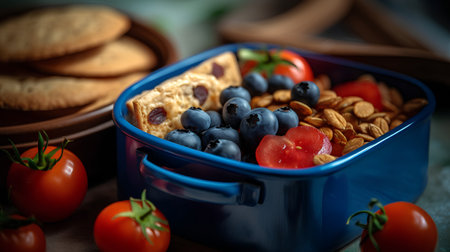 Healthy breakfast with oatmeal, blueberries, tomatoes and berriesの素材