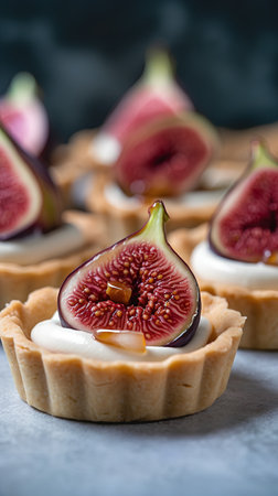 Tartlets with figs and cream cheese, selective focus.の素材