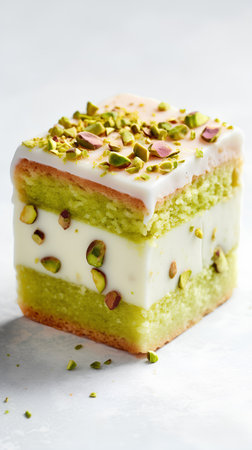 Pistachio cake with pistachios on a white backgroundの素材