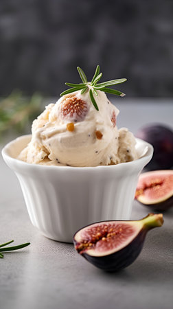 Homemade fig ice cream with fresh figs and rosemary.の素材