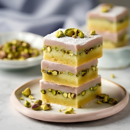 Pistachio cake with pistachios on a white backgroundの素材