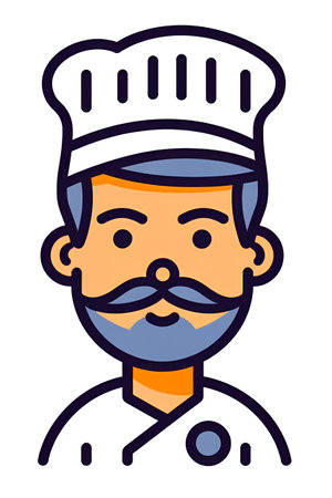 Chef with mustache and hat in flat style. Vector illustration.の素材