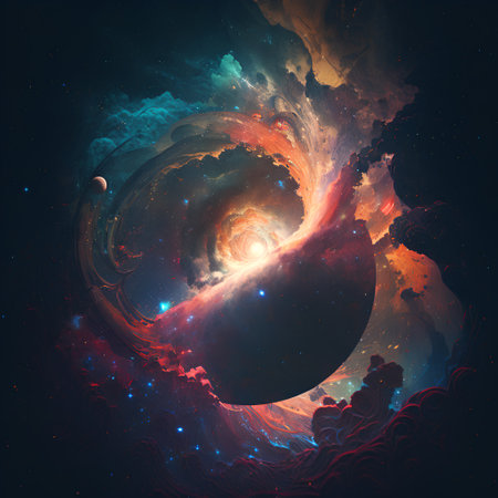 Abstract space background with nebula, stars and galaxies. 3D renderingの素材
