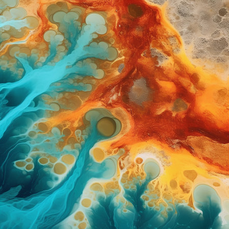 abstract background with watercolor stains and splashes in blue and orange colorsの素材