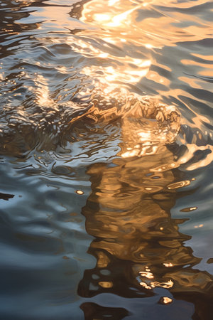 Reflection of the sun on the water surface. Abstract background.の素材