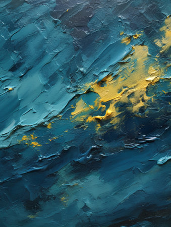 Blue and yellow oil paint on canvas. Abstract background for design.の素材