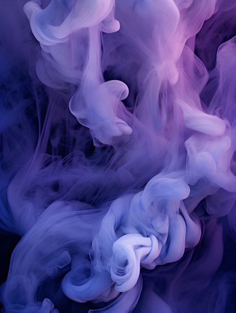 Abstract background of blue and purple ink in water on a black backgroundの素材
