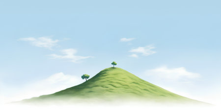 Green hill with trees in the sky. Nature background. Vector illustration.の素材